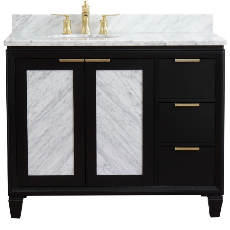 BELLATERRA 400990-43-WMO TRENTO 43 INCH SINGLE VANITY WITH WHITE CARRARA MARBLE TOP AND OVAL BASIN