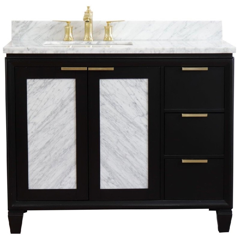 BELLATERRA 400990-43-WMR TRENTO 43 INCH SINGLE VANITY WITH WHITE CARRARA MARBLE TOP AND RECTANGULAR BASIN