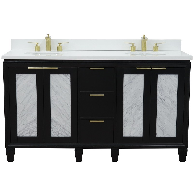 BELLATERRA 400990-61D-WEO TRENTO 61 INCH DOUBLE SINK VANITY WITH WHITE QUARTZ TOP AND OVAL BASINS