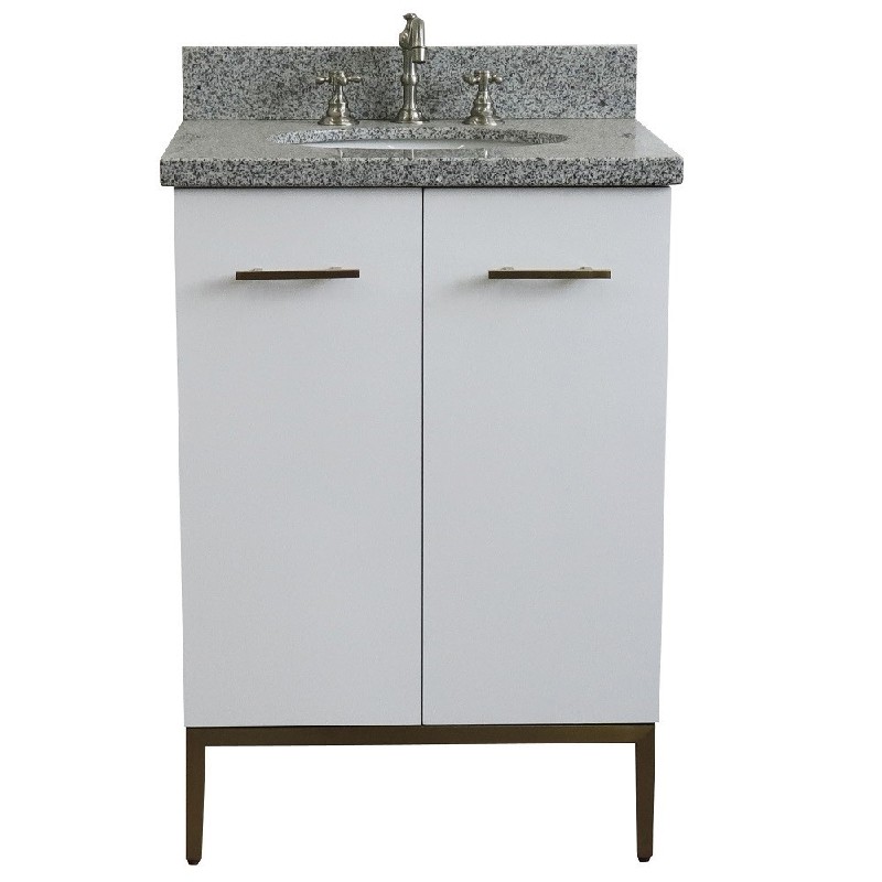 BELLATERRA 408001-25-WH-GYO TIVOLI 25 INCH SINGLE SINK VANITY WITH GRAY GRANITE TOP AND OVAL BASIN - WHITE