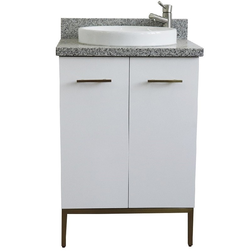 BELLATERRA 408001-25-WH-GYRD TIVOLI 25 INCH SINGLE SINK VANITY WITH GRAY GRANITE TOP AND ROUND BASIN - WHITE
