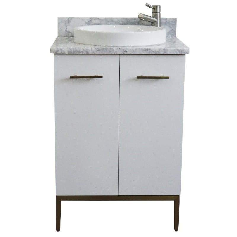 BELLATERRA 408001-25-WH-WMRD TIVOLI 25 INCH SINGLE SINK VANITY WITH WHITE CARRARA MARBLE TOP AND ROUND BASIN - WHITE