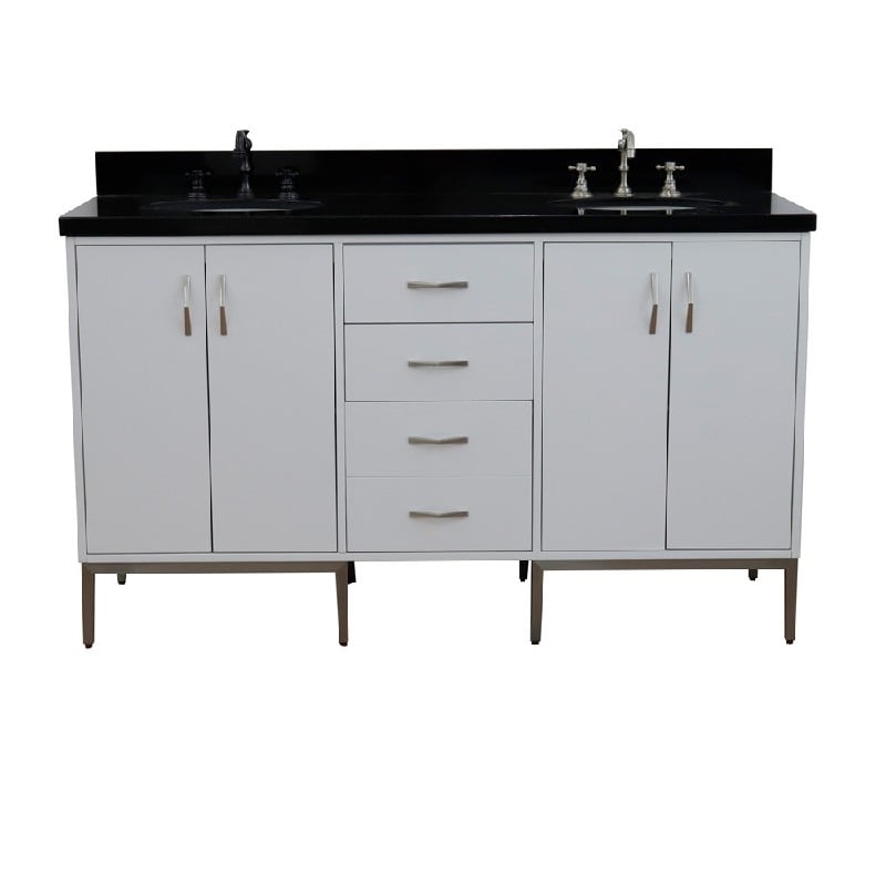 BELLATERRA 408001-61D-WH-BGO TIVOLI 61 INCH DOUBLE SINK VANITY WITH BLACK GALAXY GRANITE TOP AND OVAL BASINS - WHITE