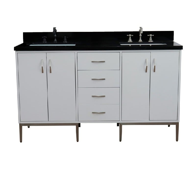 BELLATERRA 408001-61D-WH-BGR TIVOLI 61 INCH DOUBLE SINK VANITY WITH BLACK GALAXY GRANITE TOP AND RECTANGULAR BASINS - WHITE