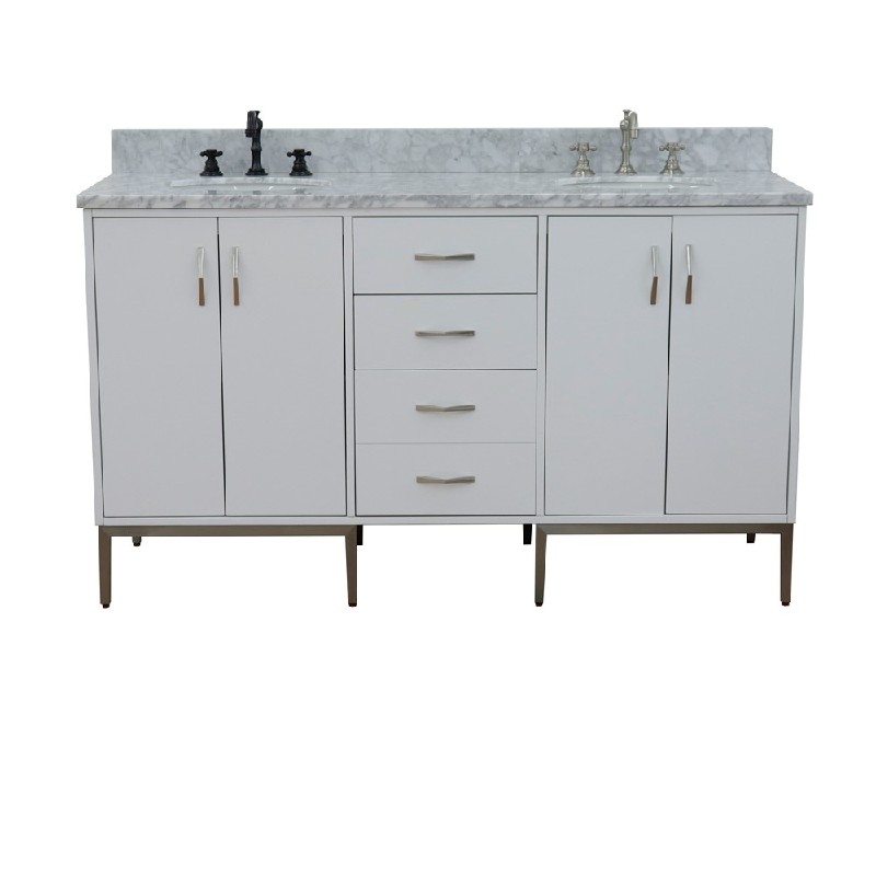 BELLATERRA 408001-61D-WH-WMO TIVOLI 61 INCH DOUBLE SINK VANITY WITH WHITE CARRARA MARBLE TOP AND OVAL BASINS - WHITE