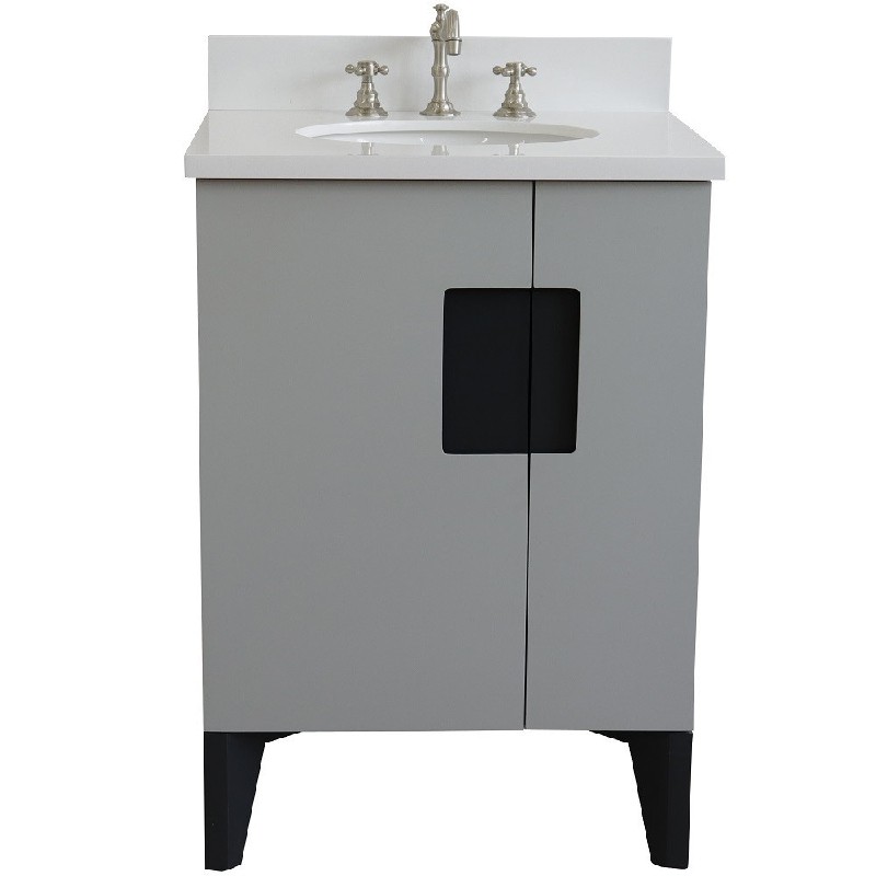 BELLATERRA 408800-25-WEO KOLB 25 INCH SINGLE SINK VANITY WITH WHITE QUARTZ TOP AND OVAL BASIN