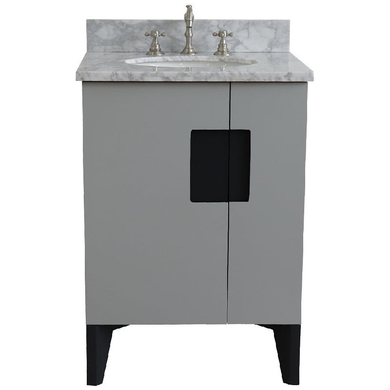 BELLATERRA 408800-25-WMO KOLB 25 INCH SINGLE SINK VANITY WITH WHITE CARRARA MARBLE TOP AND OVAL BASIN