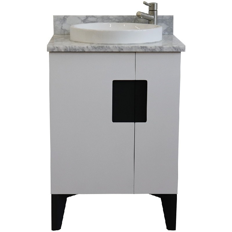 BELLATERRA 408800-25-WMRD KOLB 25 INCH SINGLE SINK VANITY WITH WHITE CARRARA MARBLE TOP AND ROUND BASIN