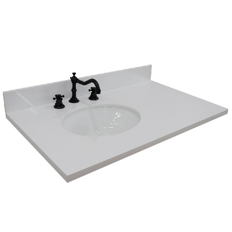 BELLATERRA 430001-37-WEO 37 INCH WHITE QUARTZ COUNTERTOP WITH SINGLE OVAL SINK