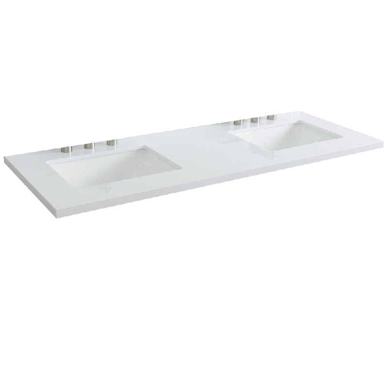 BELLATERRA 430002-61D-WER 61 INCH WHITE QUARTZ COUNTERTOP WITH DOUBLE RECTANGLE SINK