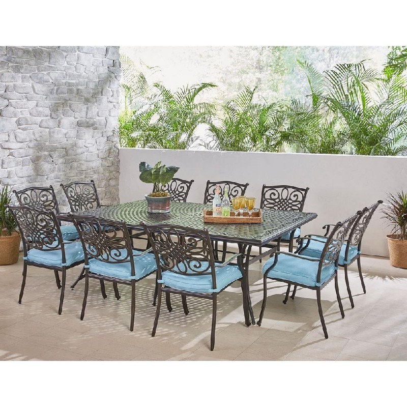 HANOVER TRADDN11P TRADITIONS 11-PIECE DINING SET WITH 10 STATIONARY DINING CHAIRS AND EXTRA-LONG RECTANGLE DINING TABLE