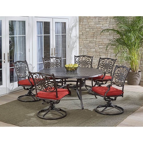 HANOVER TRADDN7PCSWRD TRADITIONS 7-PIECE DINING SET WITH 6 SWIVEL CHAIR AND 60 INCH ROUND CAST-TOP TABLE