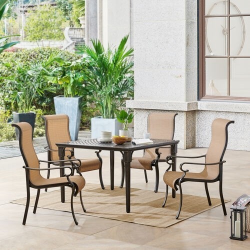HANOVER BRIGDN5PCSQ BRIGANTINE 5-PIECE OUTDOOR DINING SET WITH 4 CONTOURED-SLING CHAIRS AND 42 INCH SQUARE CAST-TOP TABLE