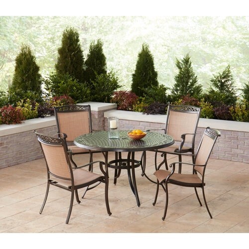 HANOVER FNTDN5PCC FONTANA 5-PIECE OUTDOOR DINING SET WITH 4 SLING CHAIRS AND 48 INCH CAST-TOP TABLE