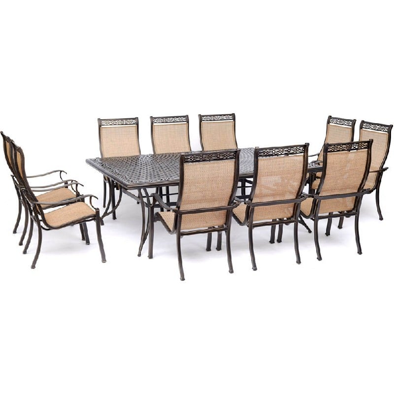 HANOVER MANDN11PC MANOR 11-PIECE DINING SET WITH 10 SLING CHAIRS AND EXTRA LARGE 60 INCH X 84 INCH CAST-TOP DINING TABLE