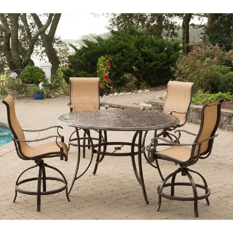 HANOVER MANDN5PC-BR MANOR 5-PIECE HIGH-DINING SET WITH 56 INCH CAST-TOP TABLE AND 4 COUNTER-HEIGHT SWIVEL CHAIRS