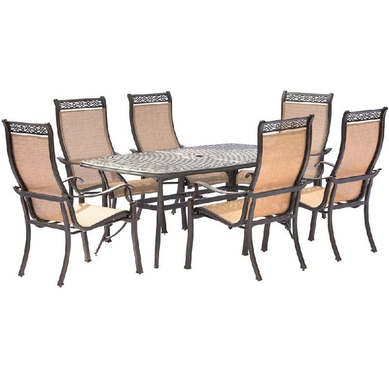 HANOVER MANDN7PC MANOR 7-PIECE DINING SET WITH SIX DINING CHAIRS AND 72 INCH X 38 INCH CAST-TOP DINING TABLE