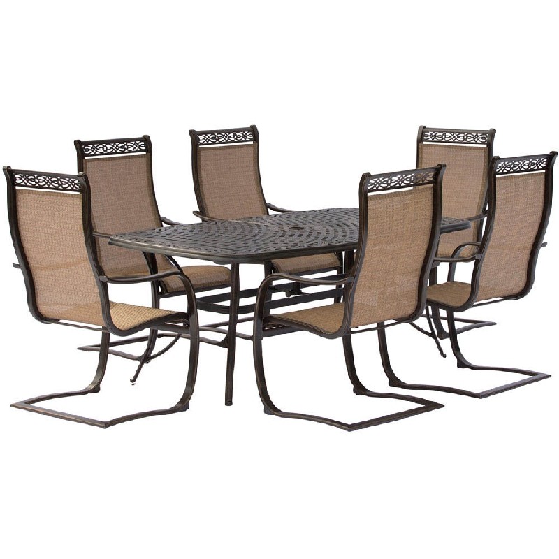 HANOVER MANDN7PCSP MANOR 7-PIECE DINING SET WITH SIX C-SPRING CHAIRS AND 72 INCH X 38 INCH CAST-TOP DINING TABLE