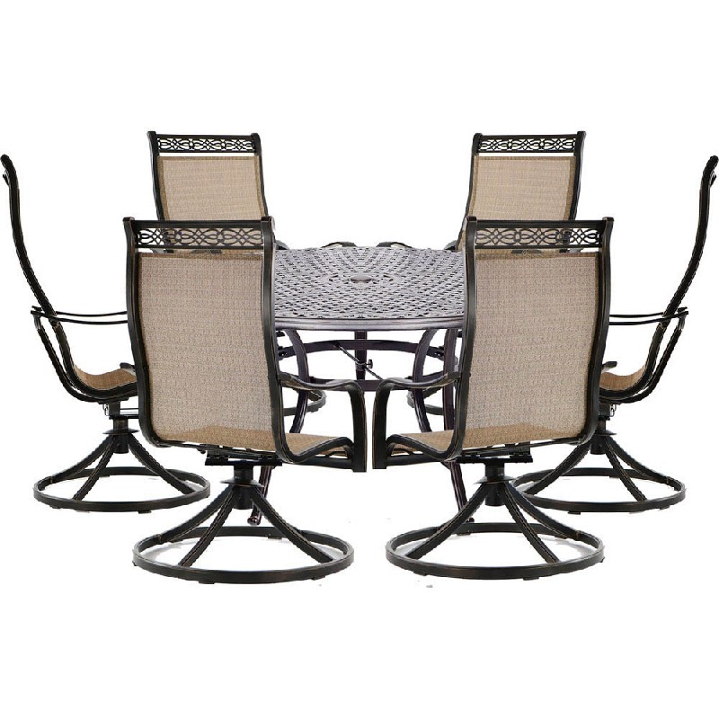 HANOVER MANDN7PCSWRD6 MANOR 7-PIECE OUTDOOR DINING SET WITH SIX SWIVEL ROCKERS AND LARGE 60 INCH CAST-TOP DINING TABLE