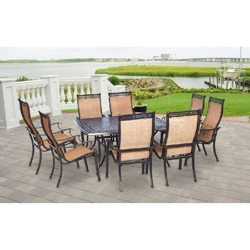 HANOVER MANDN9PCSQ MANOR 9-PIECE OUTDOOR DINING SET WITH LARGE SQUARE TABLE