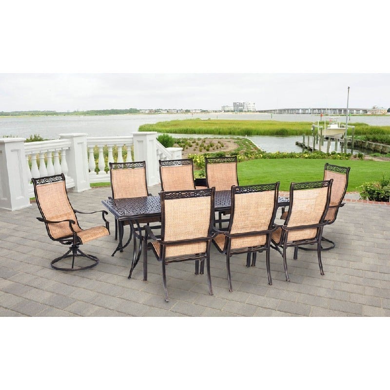 HANOVER MANDN9PCSW-2 MANOR 9-PIECE OUTDOOR DINING SET WITH TWO SWIVEL ROCKERS