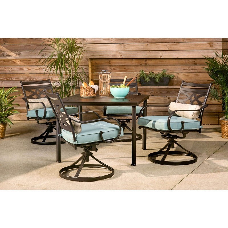 HANOVER MCLRDN5PCSQSW4 MONTCLAIR 5-PIECE PATIO DINING SET WITH 4 SWIVEL ROCKERS AND 40 INCH SQUARE TABLE