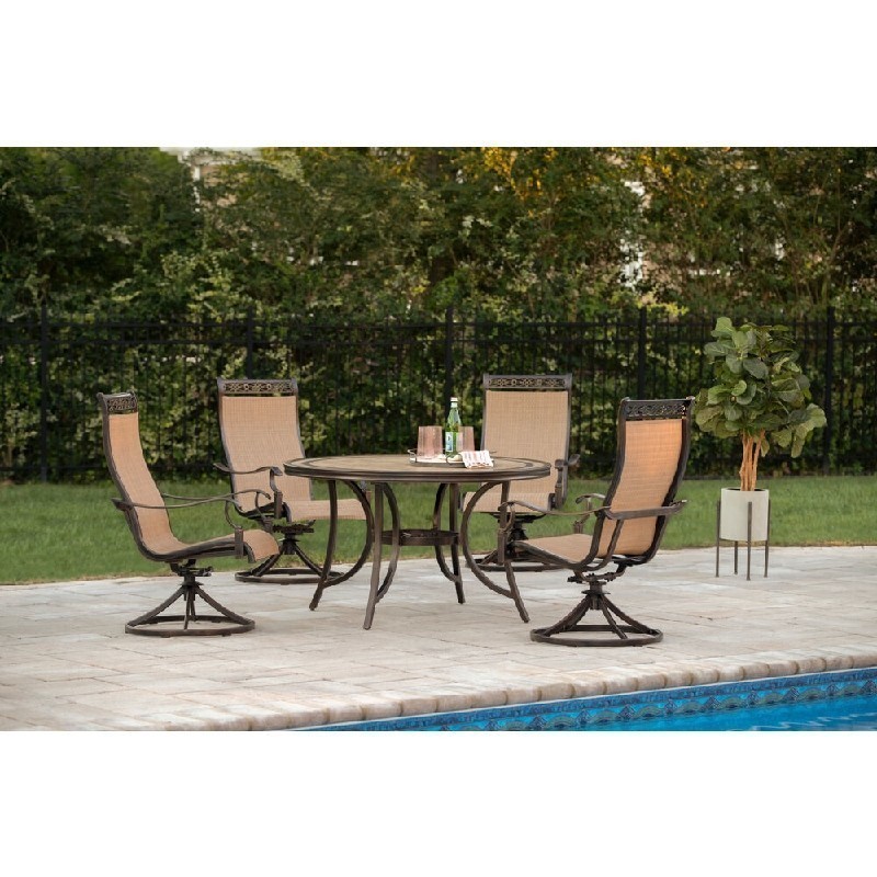 HANOVER MONACO5PCSW MONACO 5-PIECE DINING SET WITH FOUR SLING SWIVEL ROCKERS AND 51 INCH TILE-TOP DINING TABLE - OIL-RUBBED BRONZE