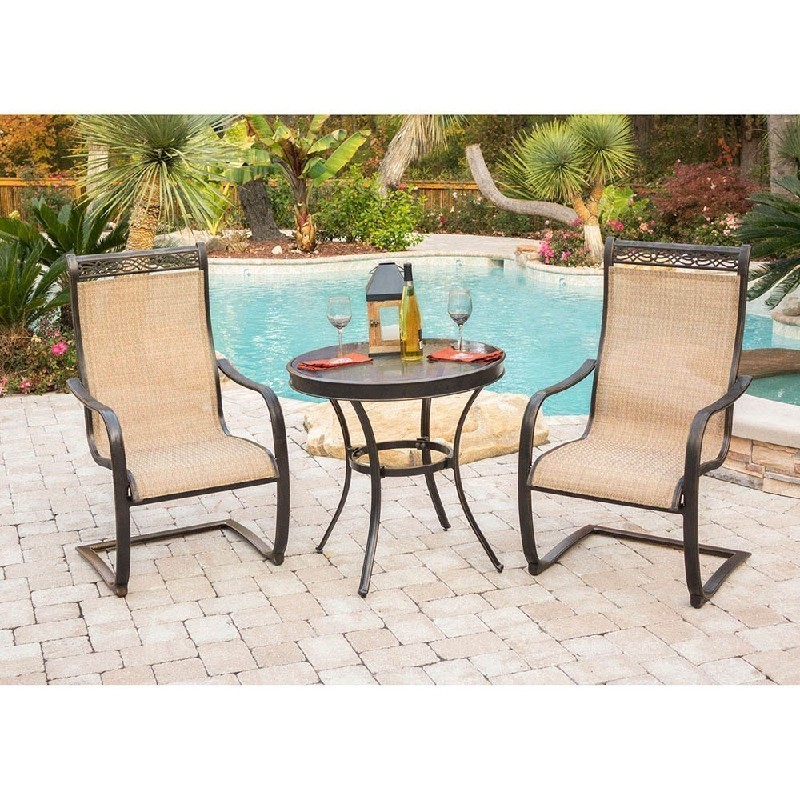 HANOVER MONDN3PCSPG MONACO 3-PIECE BISTRO SET WITH SPRING SLING CHAIRS - OIL-RUBBED BRONZE