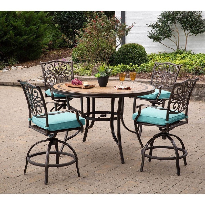 HANOVER MONDN5PCB MONACO 5-PIECE HIGH-DINING SET WITH 4 SWIVEL CHAIRS AND 56 INCH TILE-TOP TABLE