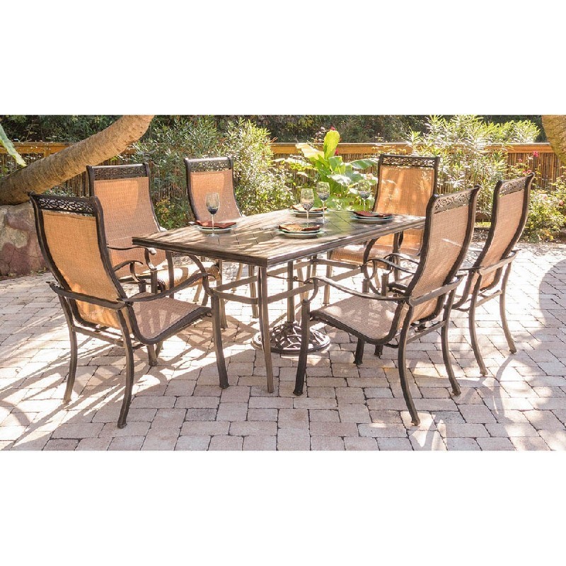 HANOVER MONDN7PC MONACO 7-PIECE DINING SET WITH 68 INCH X 40 INCH TABLE TOP - OIL-RUBBED BRONZE