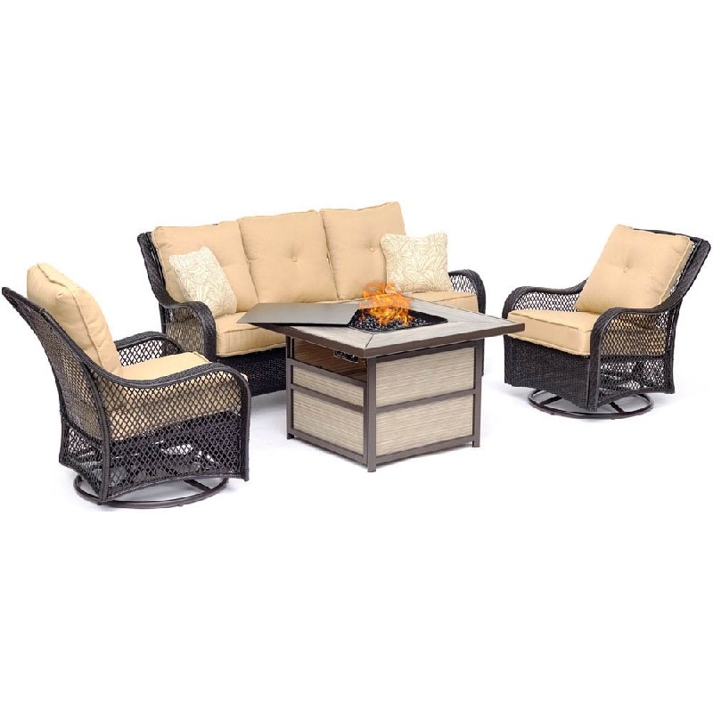 HANOVER ORL4PCSQFP ORLEANS 4-PIECE WOVEN LOUNGE SET WITH 40,000 BTU FIRE PIT TABLE