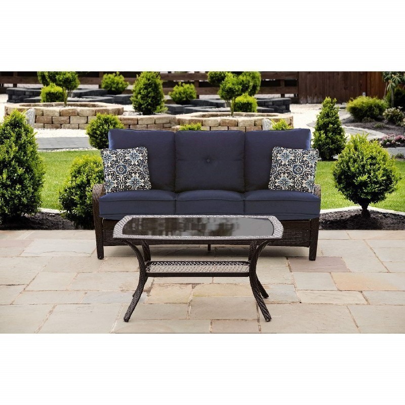 HANOVER ORLEANS2PC-B-NVY ORLEANS 2-PIECE PATIO SET WITH 26 INCH X 43 INCH GLASS TOP COFFEE TABLE - NAVY BLUE