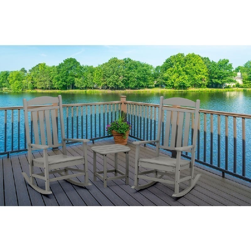 HANOVER PINE3PC PINEAPPLE CAY ALL WEATHER PORCH ROCKING CHAIR SET WITH 2 ROCKERS AND 19 INCH X 15 INCH SIDE TABLE