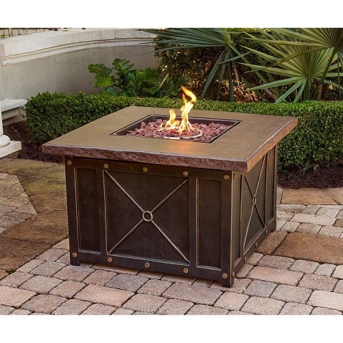HANOVER SUMMRNGHT1PCFP SUMMER NIGHTS 40 INCH SQUARE GAS FIRE PIT WITH DURASTONE TOP