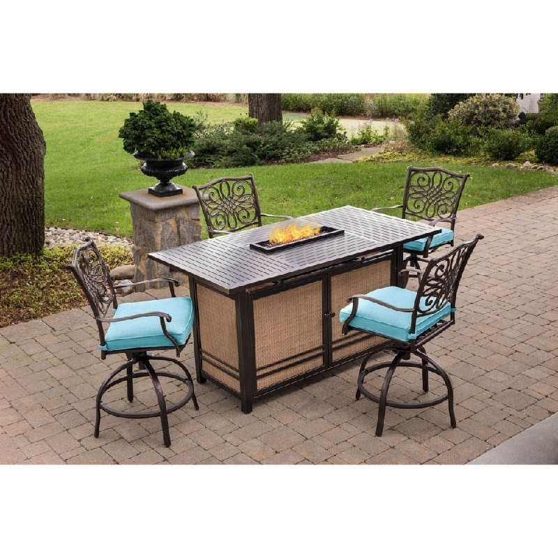 HANOVER TRAD5PCFPB TRADITIONS 5-PIECE HIGH-DINING SET WITH 4 SWIVEL CHAIRS AND 30,000 BTU FIRE PIT DINING TABLE