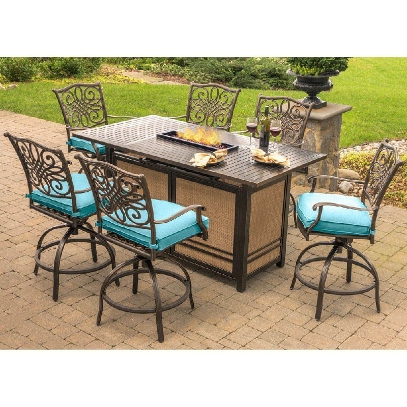 HANOVER TRAD7PCFPB TRADITIONS 7-PIECE HIGH DINING SET WITH 30,000 BTU FIRE PIT TABLE