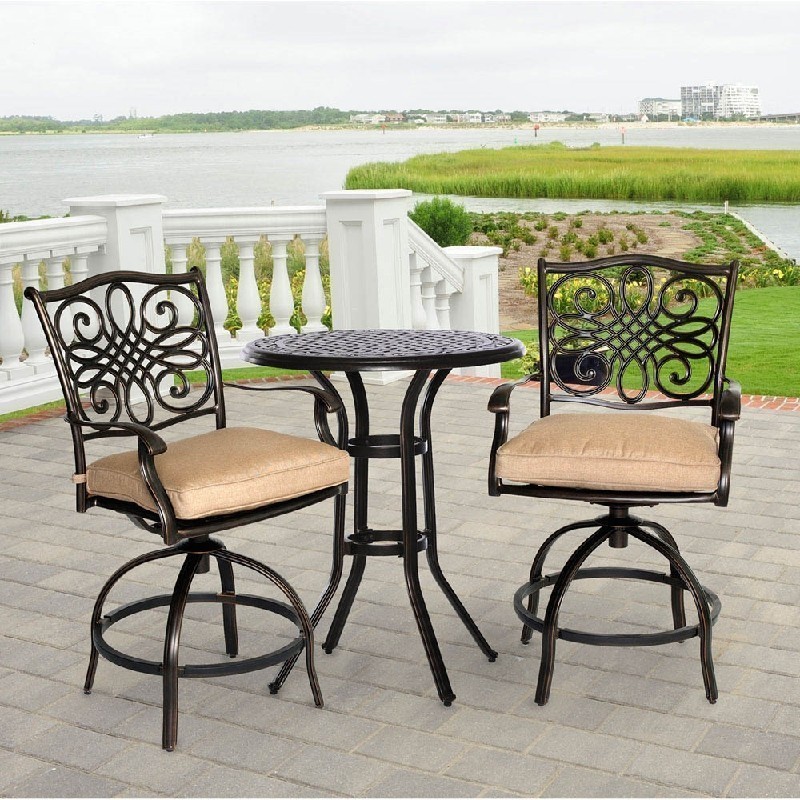 HANOVER TRADDN3PCSW-BR TRADITIONS 3-PIECE HIGH-DINING BISTRO SET - BROWN