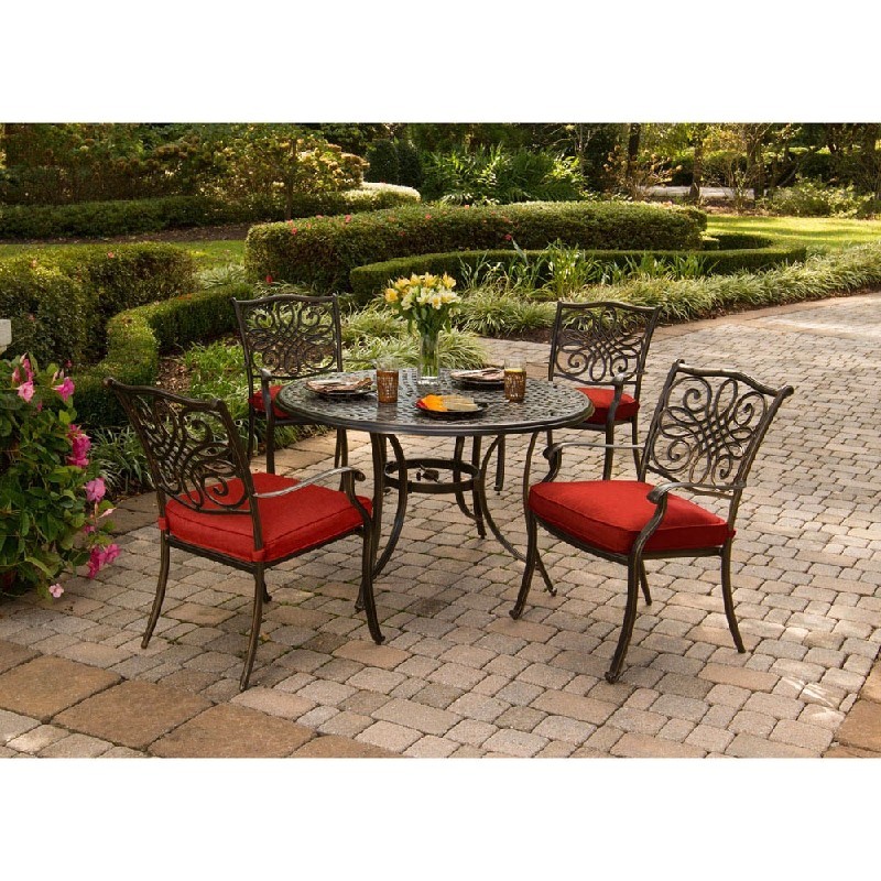 HANOVER TRADDN5PC-RED TRADITIONS 5-PIECE DINING SET WITH 48 INCH CAST TOP TABLE AND FOUR DINING CHAIRS - RED