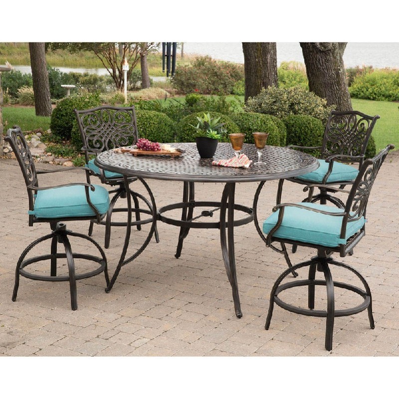 HANOVER TRADDN5PC TRADITIONS 5-PIECE HIGH DINING SET WITH FOUR SWIVEL CHAIRS AND 56 INCH CAST TOP TABLE