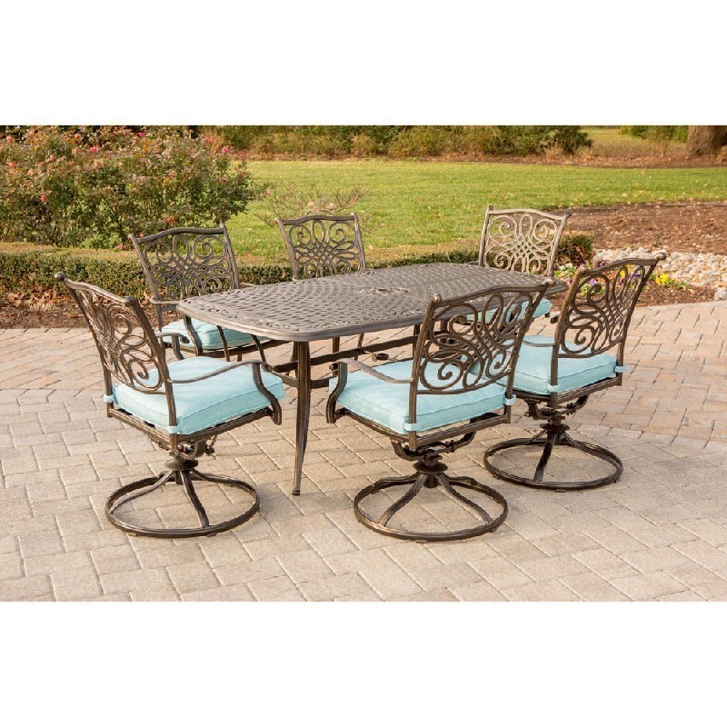HANOVER TRADDN7PCSW6 TRADITIONS 7-PIECE DINING SET WITH 72 INCH X 38 INCH CAST-TOP TABLE