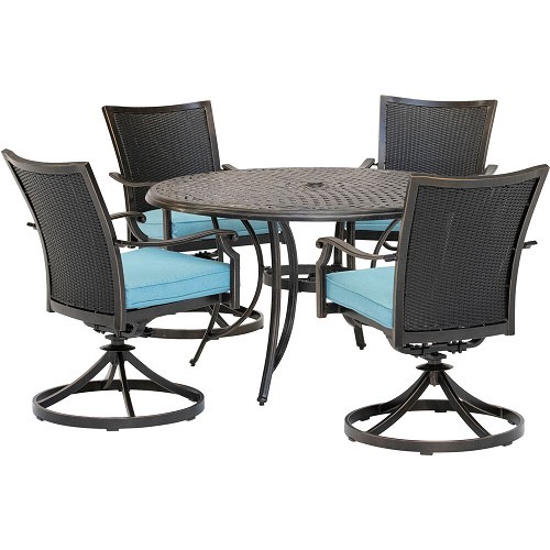 HANOVER TRADDNWB5PCSWC TRADITIONS 5-PIECE DINING SET WITH 4 WICKER BACK SWIVEL ROCKERS AND 48 INCH ROUND CAST-TOP TABLE