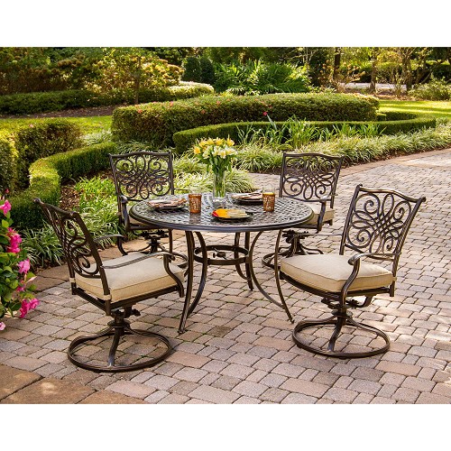 HANOVER TRADITIONS5PCSW TRADITIONS 5-PIECE DINING SET WITH 4 SWIVEL CHAIR AND 48 INCH ROUND CAST-TOP TABLE