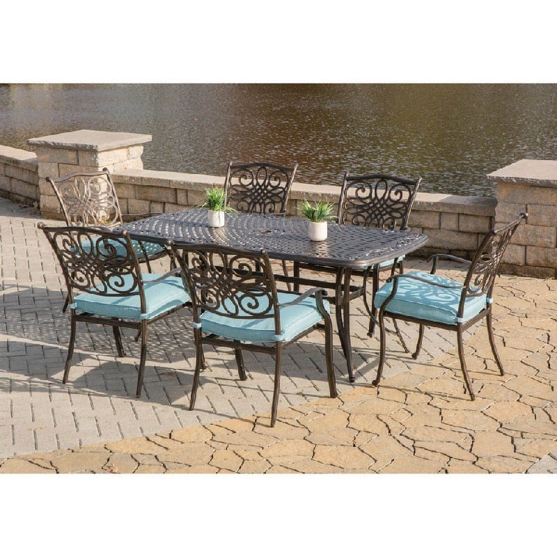 HANOVER TRADITIONS7P TRADITIONS 7-PIECE OUTDOOR DINING SET WITH 6 STATIONARY DINING CHAIRS WITH 38 INCH X 72 INCH CAST-TOP TABLE