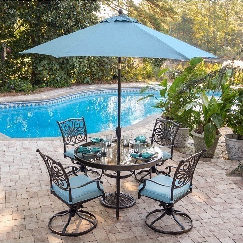 HANOVER TRADUMBBLUE 9 FEET TABLE UMBRELLA FOR TRADITIONS OUTDOOR DINING SET - BLUE