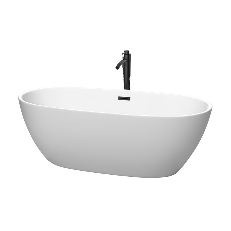 WYNDHAM COLLECTION WCBTE306167MWMBATPBK JUNO 67 INCH FREESTANDING BATHTUB IN MATTE WHITE WITH FLOOR MOUNTED FAUCET, DRAIN AND OVERFLOW TRIM IN MATTE BLACK