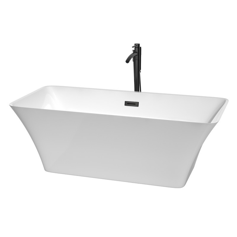 WYNDHAM COLLECTION WCBTK150467MBATPBK TIFFANY 67 INCH FREESTANDING BATHTUB IN WHITE WITH FLOOR MOUNTED FAUCET, DRAIN AND OVERFLOW TRIM IN MATTE BLACK