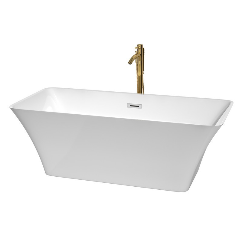 WYNDHAM COLLECTION WCBTK150467PCATPGD TIFFANY 67 INCH FREESTANDING BATHTUB IN WHITE WITH POLISHED CHROME TRIM AND FLOOR MOUNTED FAUCET IN BRUSHED GOLD