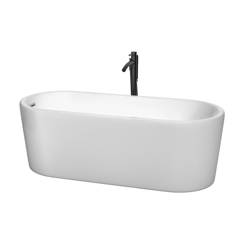 WYNDHAM COLLECTION WCBTK151167PCATPBK URSULA 67 INCH FREESTANDING BATHTUB IN WHITE WITH POLISHED CHROME TRIM AND FLOOR MOUNTED FAUCET IN MATTE BLACK