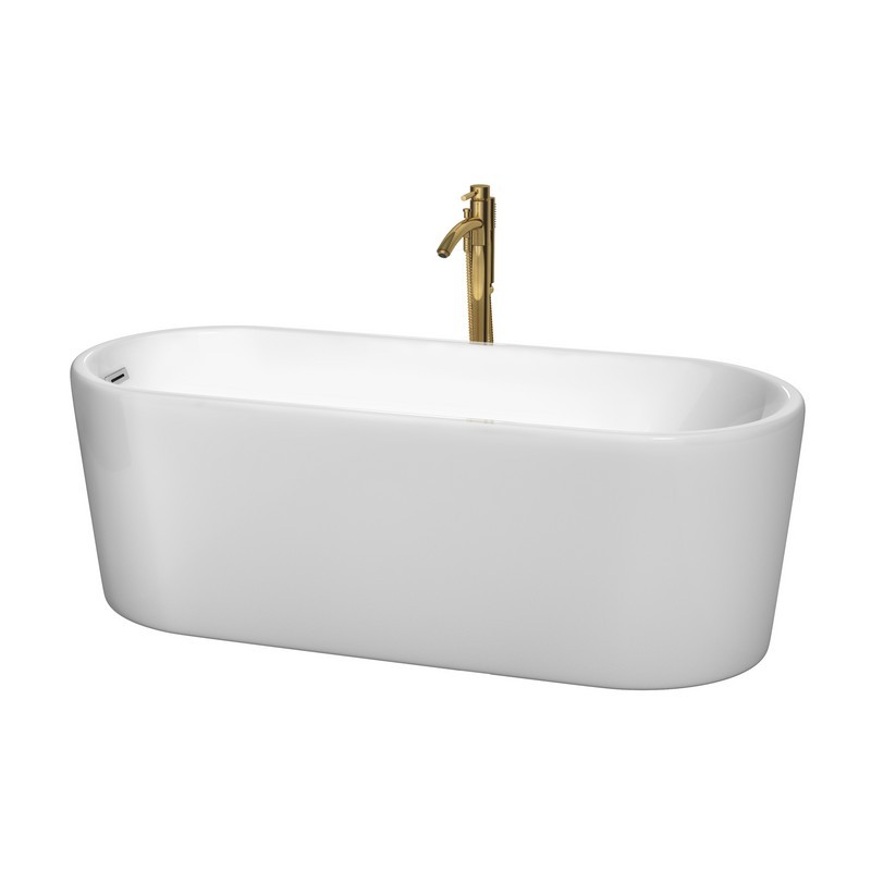 WYNDHAM COLLECTION WCBTK151167PCATPGD URSULA 67 INCH FREESTANDING BATHTUB IN WHITE WITH POLISHED CHROME TRIM AND FLOOR MOUNTED FAUCET IN BRUSHED GOLD