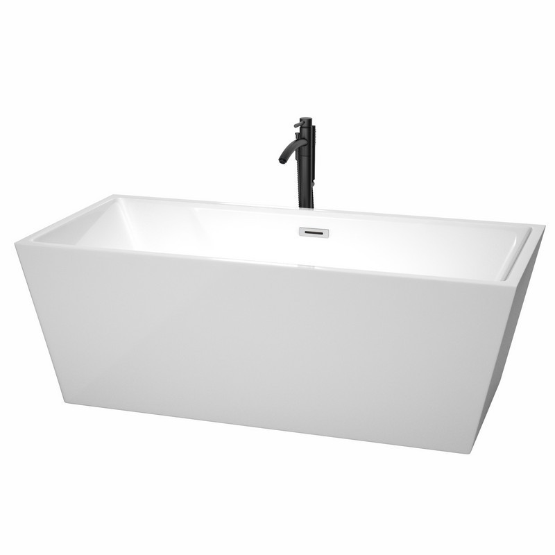 WYNDHAM COLLECTION WCBTK151467PCATPBK SARA 67 INCH FREESTANDING BATHTUB IN WHITE WITH POLISHED CHROME TRIM AND FLOOR MOUNTED FAUCET IN MATTE BLACK